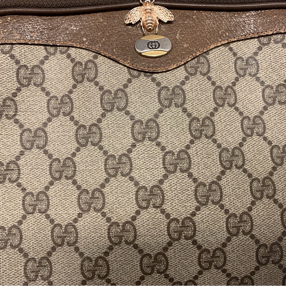 Authentic Vintage Gucci Supreme Canvas Bee Beige Brown Crossbody - Picture 2 of 12